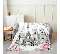 Manfei Manta de la Torre Eiffel con diseño de arquitectura francesa, manta de cama para niños, niñas, mujeres, rosa rosa, mariposa, estilo romántico, manta de franela para cama, sofá, individual, 60 x