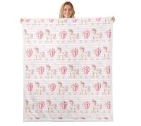 Manfei Manta de unicornio rosa, manta de forro polar con globo aerostático, para niños y niñas, adultos, a rayas rosas y blancas, mantas mullidas de flores, hojas, nube, manta sherpa, decoración de