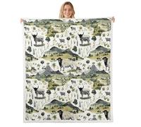 Manfei Manta de vaca de montaña, tamaño individual, 60 x 80 pulgadas, acuarela, dibujos animados, árboles de montaña, manta mullida para niños, adolescentes y adultos, granja, animales salvajes