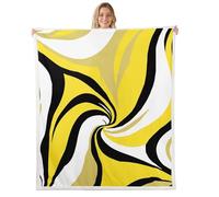 Manfei Manta geométrica de rayas vórtices, manta de cama de retazos de línea abstracta, obra de arte moderna, decoración de sofá para niñas y niños, manta mullida negra y amarilla, tamaño de bebé (30