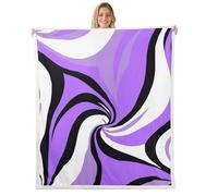 Manfei Manta geométrica de rayas vórtices, manta de cama de retazos de línea abstracta, obra de arte moderna, decoración de sofá para niñas y niños, manta mullida negra y morado, tamaño individual (60