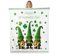 Manfei Manta para el día de San Patricio, bonita manta de forro polar con diseño de gnomos de primavera, trébol verde, moneda dorada, acogedora manta para cama, sofá, decoración de habitación de niños