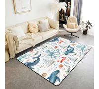 Manfei Marine Life Alfombra de área de pulpo, ballena, cangrejo, estrella de mar, alfombras de entrada para niños y niñas, decoración de habitación de niños y niñas, alfombras absorbentes