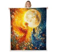 Manfei Phoenix Moon - Manta de franela de forro polar de 40 x 50 pulgadas, manta mullida de criaturas míticas para sofá, sofá, pintura al óleo de acuarela, para todas las estaciones, mantas de felpa