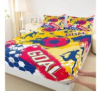 Manfei Sábana bajera ajustable de fútbol americano de 3 piezas, funda de cama con temática de fútbol americano con 2 fundas de almohada, decoración de habitación infantil y niña, suave (no plana)
