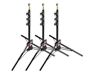 Manfrotto 1051BAC-3 - Mini Soporte Compacto de Aluminio de 6 pies y 9 Pulgadas con 4 Secciones y 3 elevadores, Paquete de 3 (Negro)