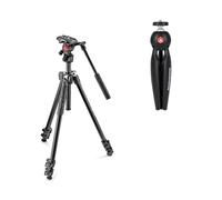 Manfrotto 290 Light Tripod Kit con Rótula Fluida para Vídeo y Minitrípode para Cámara PIXI, para DSLR, Cámara de Sistema Compacta, Sin Espejo, Videografía, Negro