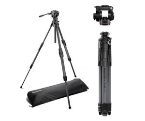 Manfrotto 500X Cabezal de Vídeo Fluido con Trípode Híbrido One, Carbono, Kit Foto & Vídeo, Carga 5kg, Columna Niveladora, Columna Horizontal 90°, Sistema Quick Release, para Cámaras DSLR & Mirrorless