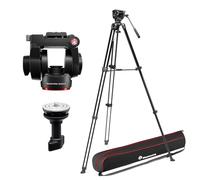 Manfrotto 500x Kit de Vídeo, Rótula Fluida y Trípode de Doble Tubo de Aluminio, Carga 5 Kg, Base Plana, Separador Medio, Placa Rápida, Vertical/Horizontal, Bolsa Incluida