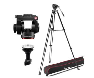Manfrotto 500x Kit de Vídeo, Rótula Fluida y Trípode de Doble Tubo de Aluminio, Carga 5 Kg, Base Plana, Separador Medio, Placa Rápida, Vertical/Horizontal, Bolsa Incluida