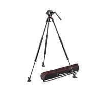 Manfrotto 504X Cabezal Fluido de Video con Trípode 635 Fast de Fibra de Carbono con Pata Sencilla, Diseñado para Cámaras Digitales DSLR y de Video, con Bolsa de Transporte, Soporta hasta 12kg