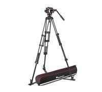 Manfrotto 504X Cabezal Fluido de Video con Trípode de Aluminio de Doble Horquilla y Separador de Patas, para Cámaras DSLR, Digitales, Videocámaras, con Bolsa de Transporte, Soporta hasta 12 kg