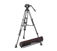 Manfrotto 504X Cabezal Fluido de Video y Trípode de Doble Horquilla de Aluminio con Separador en el Nivel Medio, para Cámaras DSLR, Digitales, Videocámaras, con Bolsa de Transporte, Soporta hasta 12kg
