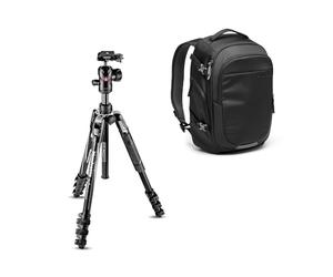 Manfrotto Befree Advanced Lever Trípode Viaje Aluminio 4 Secc. con Rótula, Negro, Mochila Advanced Gear III para Cámara y Portátil, con Divisores Acolchados Intercambiables y Fijación para Trípode