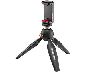 Manfrotto MKPIXICLAMP-BK, PIXI Mini Trípode con Soporte Universal para Smartphone - Trípode de Mesa Compacto para iPhone, Vlogging y Vídeo, Compatible con Fundas, Negro