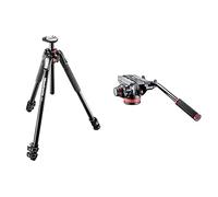 Manfrotto MVH502AH - Rótula fluída para trípode 3/8” (Carga máxima 7 kg), Negro + MT190XPRO3 - Trípode de Aluminio con 3 Secciones, sólo Patas, Negro
