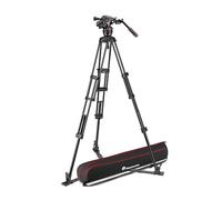 Manfrotto MVK608TWINGA - Rótula Fluida Nitrotech para Vídeo con Trípode de Pata Doble en Aluminio con Estabilizador a Ras de Suelo para Cámaras DSLR, Mirrorless, de Vídeo y Cine, Carga Soportada 14 kg