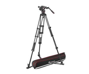 Manfrotto MVK608TWINGA - Rótula Fluida Nitrotech para Vídeo con Trípode de Pata Doble en Aluminio con Estabilizador a Ras de Suelo para Cámaras DSLR, Mirrorless, de Vídeo y Cine, Carga Soportada 14 kg