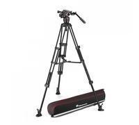 Manfrotto MVK608TWINMA - Rótula Fluida Nitrotech para Vídeo con Trípode de Pata Doble en Aluminio con Estabilizador a Media Altura para Cámaras DSLR, Mirrorless, de Vídeo y Cine, Carga Soportada 14 kg