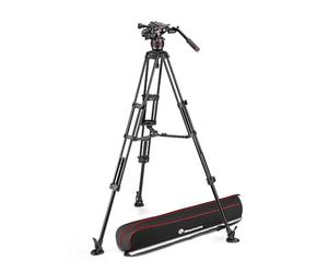 Manfrotto MVK608TWINMA - Rótula Fluida Nitrotech para Vídeo con Trípode de Pata Doble en Aluminio con Estabilizador a Media Altura para Cámaras DSLR, Mirrorless, de Vídeo y Cine, Carga Soportada 14 kg