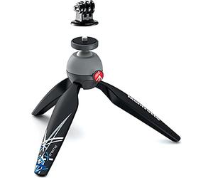 Manfrotto PIXI Xtreme - Mini trípode con Cabezal para cámaras Gopro (MKPIXIEX-BK), Color Negro Manfrotto con Adaptador GoPro