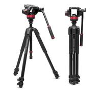 Manfrotto 055 Kit de aluminio, trípode de vídeo con cabeza fluida, 3 segmentos