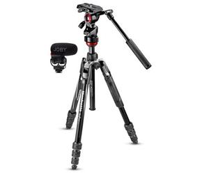 Manfrotto Trípode de aluminio Befree Advanced Live Twist con cabezal de vídeo fluido + Joby Wavo PLUS