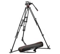 Manfrotto Trípode de vídeo de aluminio de doble tubo con cabezal panorámico de vídeo fluido 502