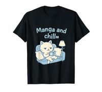 Manga and Chill Chibi Cat Anime Azul Pastel Diseño Camiseta