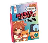 Manga Art Paper en DIN A6. Con escuela de dibujo Soundword. 75 papeles de diseño (DIN A5, 220 g/m²), en 25 diseños, 16 páginas de curso de dibujo Soundword, tapa blanda