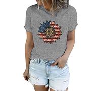 Manga corta mujer casual Independence T Flag Top Day Printed Fashion Shirt Damen T-Shirts T Shirt Damen Kurzarm V-Ausschnitt, rojo, M