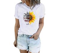 Manga corta mujer casual Independence T Flag Top Day Printed Fashion Shirt Damen T-Shirts T Shirt Damen Kurzarm V-Ausschnitt, amarillo, L