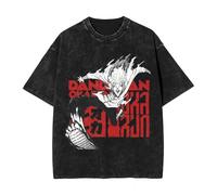 Manga Corta Para Hombres Anime Dandadan De Algodón Con Cuello Redondo Imprimir Patrón Lavado Camiseta Street Trend Harajuku Vintage Top Oversize Estudiante Casual Unisex De Manga Corta-Black||XS