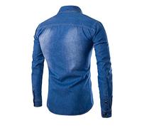 Manga de Hombre Long Autumn Slim Blase Fashion Casual Top Shirts caben Camisas Denim Men (Navy, XXL)