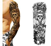 Manga de tatuaje temporal de manga larga para todo el brazo, pegatinas realistas personalizadas, dibujos animados vintage para mujeres (TQB-125, 170 x 480 mm)