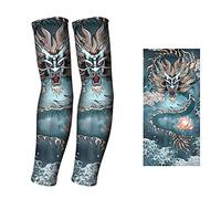 Manga de tatuaje uv 1 par de mangas de tatuaje temporal mangas de protección solar para brazos manga de brazo de protección solar sin costuras para correr en bicicleta al aire (Feilong dans le ciel)