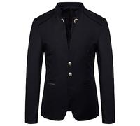 Manga Larga Chaqueta Hombre Urbano Retro Cuello Pie Traje Chaqueta Hombre Clásico Ajustado Botón Placket Blazer Hombre Negocios Cena Color Sólido Chaqueta Hombre A-Black1 XL