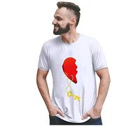 Manga para Hombres T Camisa Blouse Day Short Tops Heart Valentine's Imprimed Men's Blusa (White, S)