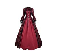 Manga para mujer, cuello redondo, maxi, formal, elegante, medieval, gótico, Lolita, vestidos de fiesta de bienvenida para mujer, L-715 rojo, M