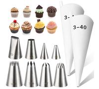 Manga Pastelera Profesional Kit, 2 Piezas 40cm Manga Pastelera Algodón Reutilizable y 8 Boquillas de Repostería Inoxidable para Decoración de Tartas y Cupcakes, Galletas