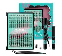 Manga Pestañas Postizas Cluster Lashes Kit 144PCS Fairy Kit Pestañas Pelo a Pelo with Lash Bond and Seal Remover and Lash Applicators for Beginner DIY at Home (8-16mm Kit,Black Bond)