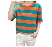 Mangas a rayas para mujer, cuello redondo, túnica, blusa, niña, camiseta corta, blusa para mujer, pantalones con purpurina, verde, XXL