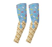 Mangas de béisbol con diseño de helado para mujer y hombre, mangas desmontables, mangas de compresión con protección solar, protección contra la presión de hielo para deportes al aire libre