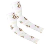 Mangas de compresión refrescantes que absorben la humedad para hombres y mujeres, para uso diario, talla única, lindo mono curioso y patrón de flores juguetón George