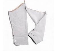 Mangas de soldadura de cuero vacuno de 60 cm, protección de brazo resistente al calor y al fuego, con puño de botón, costuras para soldar, herrería, parrilla, jardinería, 1 par (gris claro)