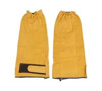 Mangas de soldadura de piel vacuna dividida para protección contra el calor y la llama con puño elástico y botón de ajuste ajustable, 1 par (A)