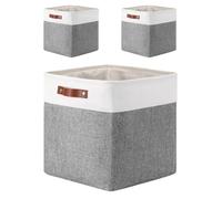 Mangata 25|28|25|33 cm Caja Almacenaje, Organizador de ropa, Cubos de juguetes, Lavables, Plegable, 25 x 25 x 25 cm , Juego de 3， Gris y Blanco