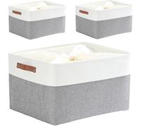 Mangata 3 piezas de cestas de almacenamiento de tela, caja de almacenamiento grande para armario, cesta de almacenamiento de tela con asa de cuero para juguetes, armario, estantes, ropa (XXL, Gris
