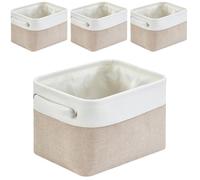 Mangata 4Pcs Cestas de almacenaje Ropa, Caja almacenaje Tela de Lona con Asas para estantes, Juguetes (Plegable, Blanco Caqui Claro, Pequeña)