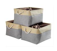 Mangata Caja de almacenaje Grande, cestas de almacenaje Tela, Plegable Cajas organizadoras para Ropa, Juguetes, armarios (Extra Grande, Juego de 3, Gris Beige)